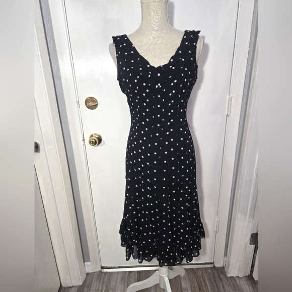 Sandra Darren Elegant Black Polka Dot Midi Dress NWT Sz 10 - Picture 1 of 8